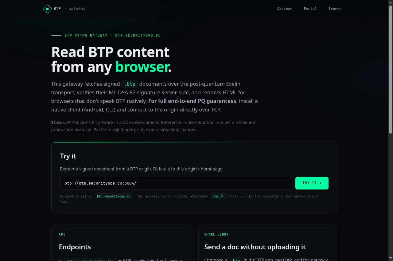 BTP Gateway — Public screenshot, signed out · 2026-09-06 15:17 UTC